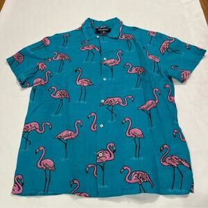 Chubbies Linen Blend Flamingo Button Down Shirt Collared Preppy Size Medium